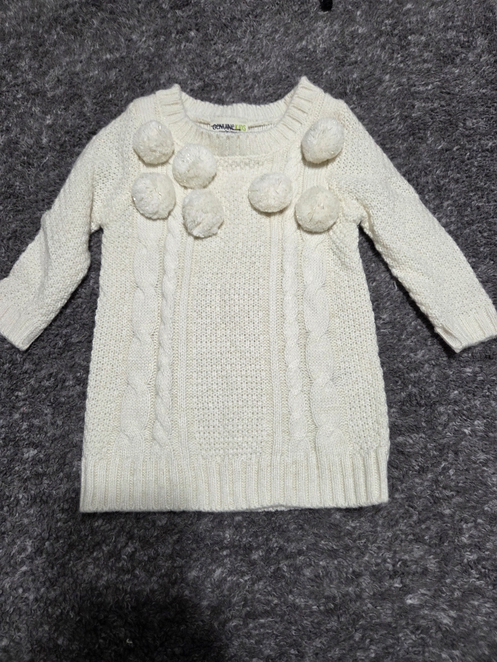 OshKosh B'gosh Cream Pom-Pom Cable Knit Sweater Top